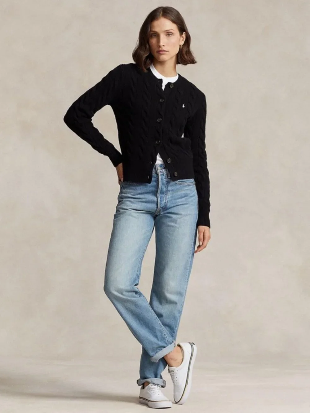 Polo Ralph Lauren Cable-Knit Wool-Cashmere Cardigan In Polo Black, XS
